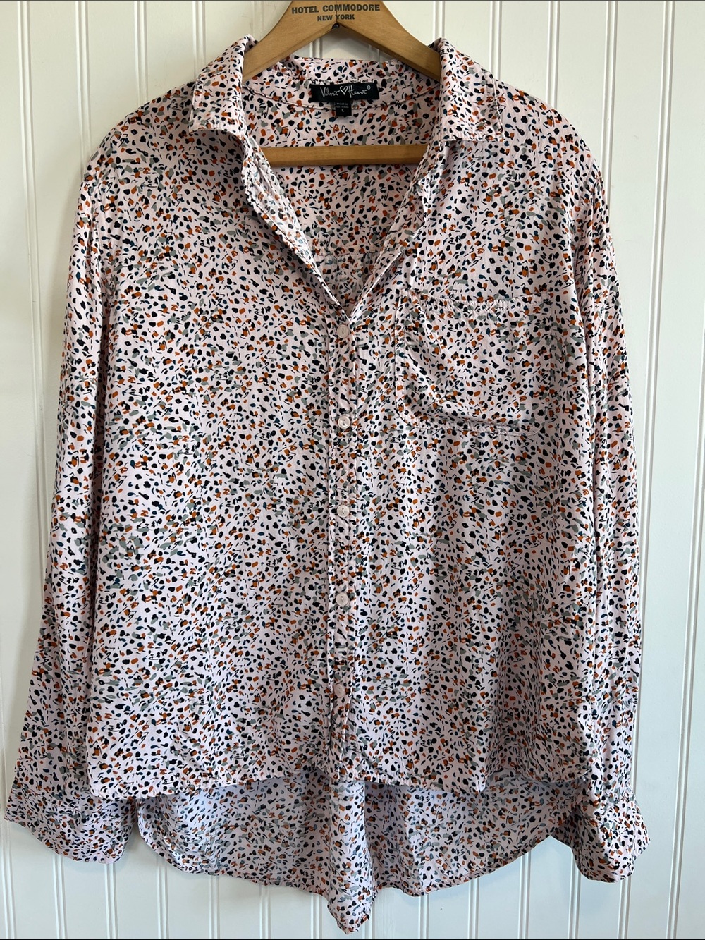 Velvet Heart Light Pink Button-Down Shirt with Multicolor Speckle Print